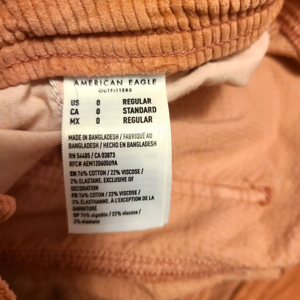 American Eagle Cargo Pants Salmon Pink Corduroy Super High Rise Baggy Wide Leg - Picture 8 of 10